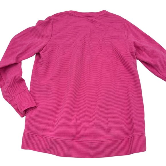 Crown & Ivy Pink Textured Long Sleeve Cotton Sweatshirt Gold Zipper Accents Wome - Picture 5 of 5